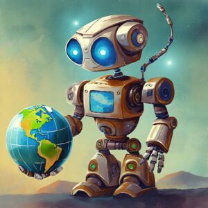 Robot holding a globe